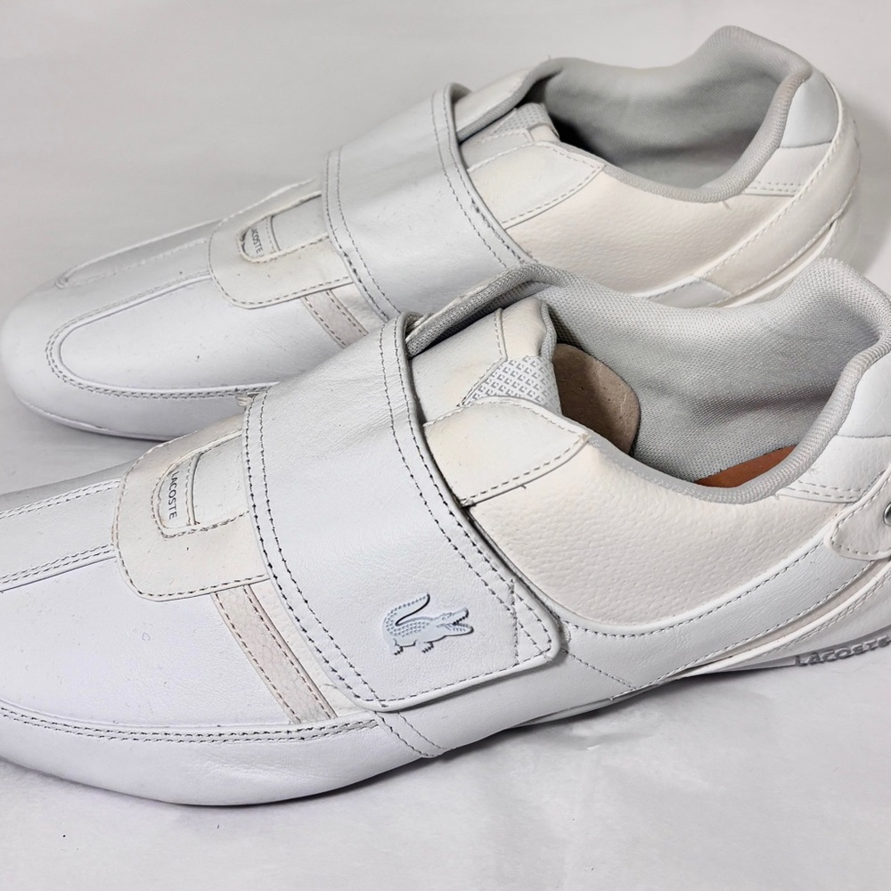 Lacoste Men's White Leather Strap Sneakers